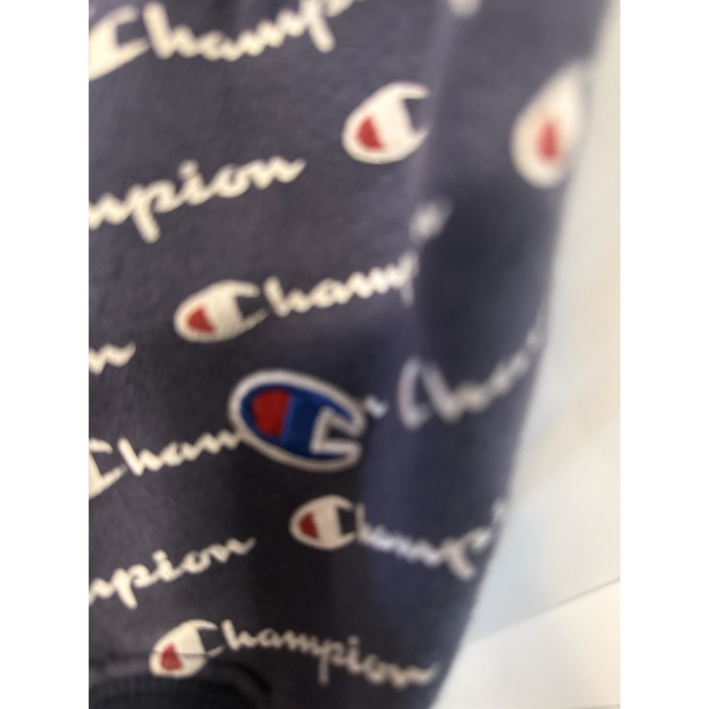 Champion Women Cropped All Over Print Logo Hoodie Reverse Weave Blue Size Small - Picture 5 of 8